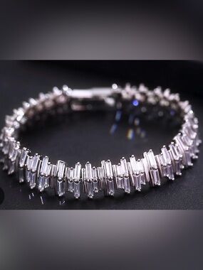 925 Sterling Silver Baguette Cut Tennis Bracelet